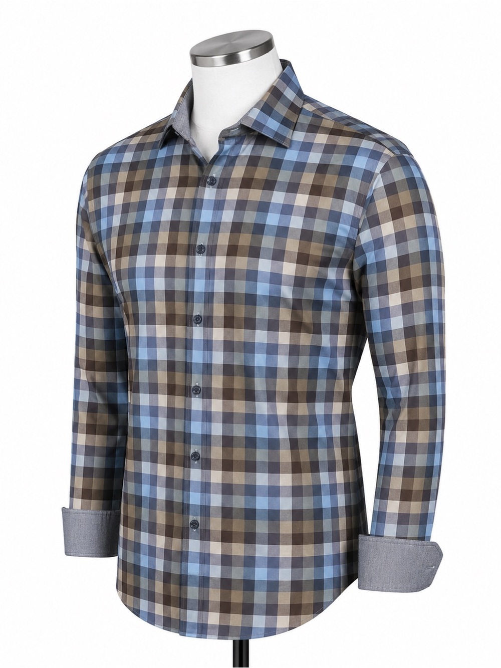 Bugatchi Men’s Long Sleeve Plaid Button Up Blue Check Dress Shirt Classic Fit XL